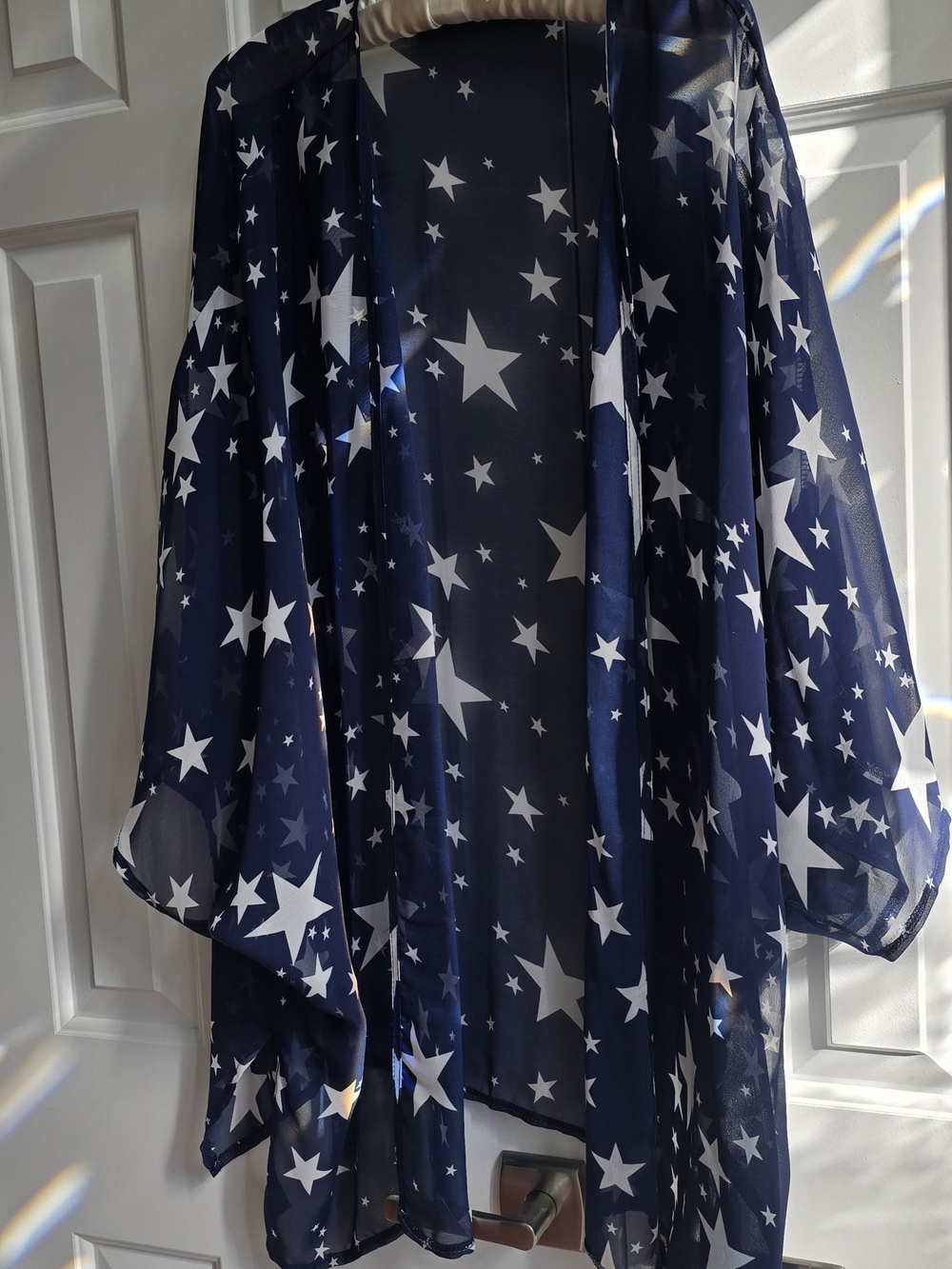 Sheer Navy Star-Print Kimono Cardigan